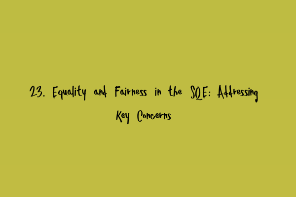 23. Equality and Fairness in the SQE: Addressing Key Concerns